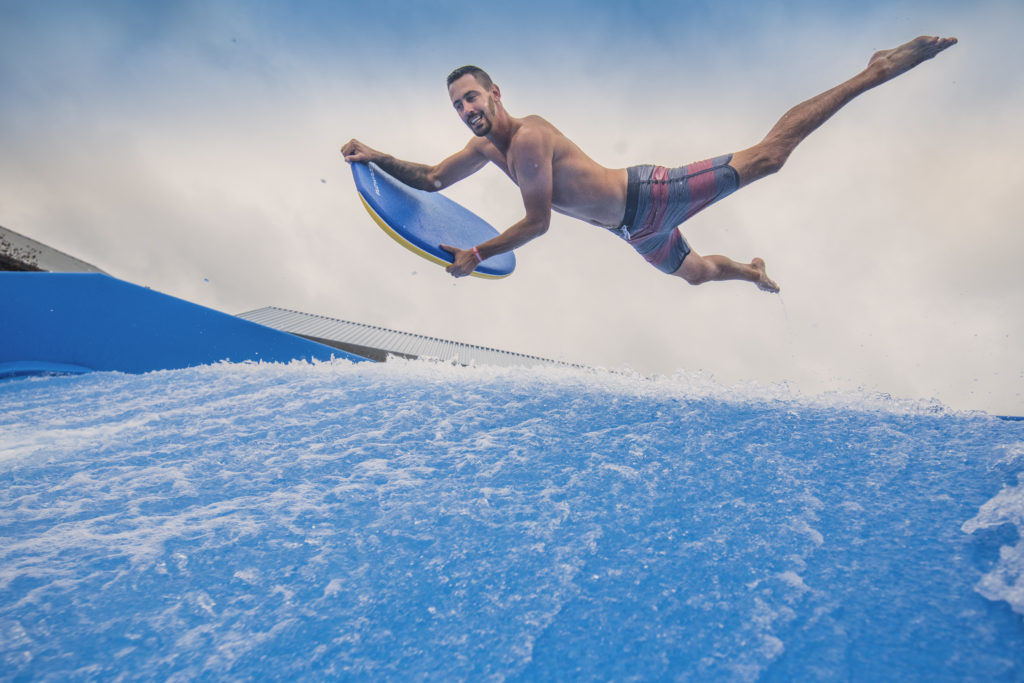 Bodyboarder Flying on Surf Simulator at Soaky Mountain