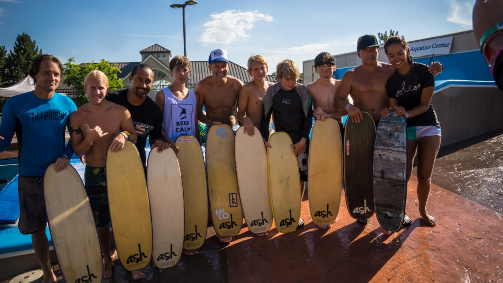 Flowboarders posing for photo