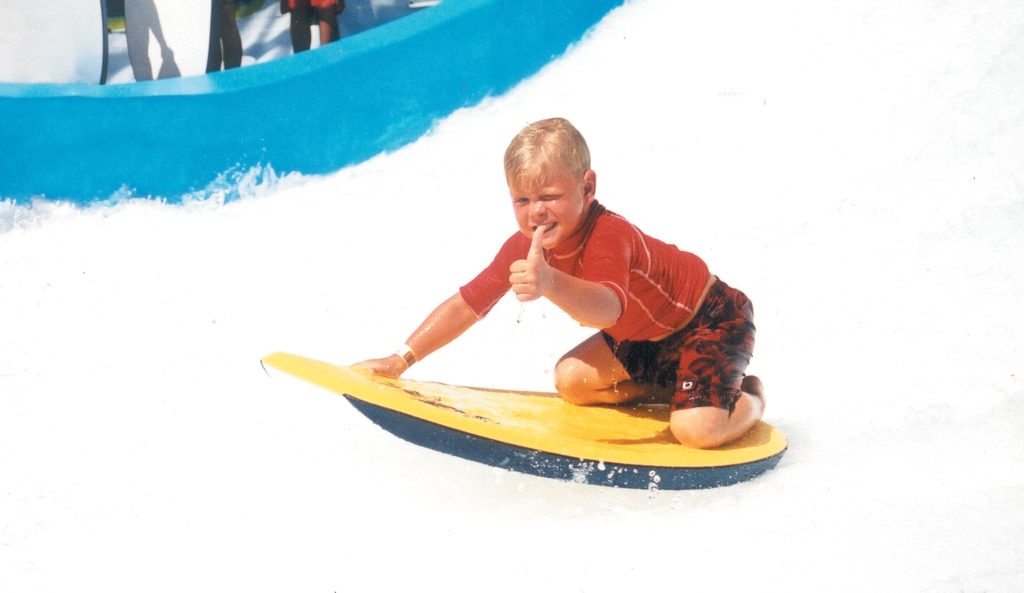 Bodyboarder Gives Thumbs Up on Stationary Wave Machine