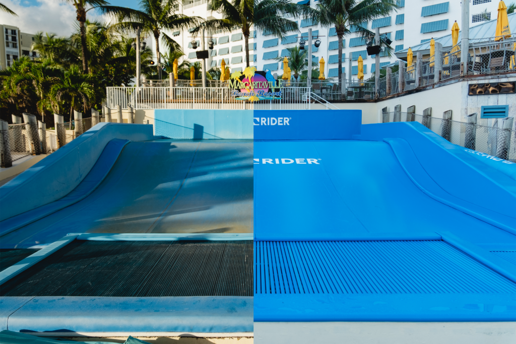 Before and after shot of a FlowRider wave surface